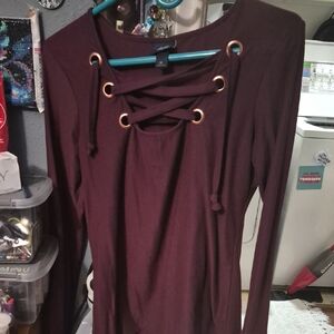 Daytrip Burgundy Lace-Up Top